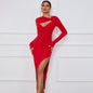 Women Clothes Maxi Dress Slim Sheath Tight  Sexy Slit Long Sleeve  Christmas Dress