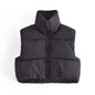 Fall Women Clothing High Collar Zipper Short Quilted Vest