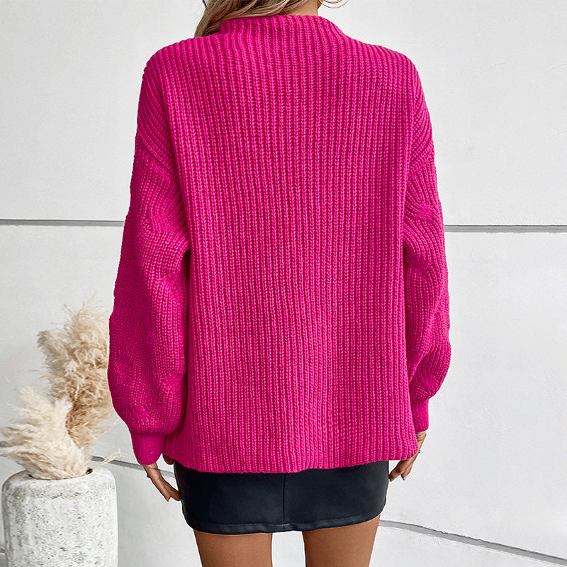 Women Sweater Autumn Winter Solid Color Loose Casual Long Sleeves Sweater