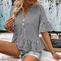 Summer Women Ruffled Irregular Asymmetric Striped Shirt Women