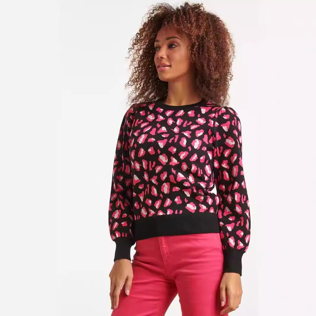 Knitwear Leopard Jacquard round Neck Autumn Winter Sweater