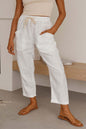 Summer Women Solid Color Casual Lace up Cotton Linen Pants