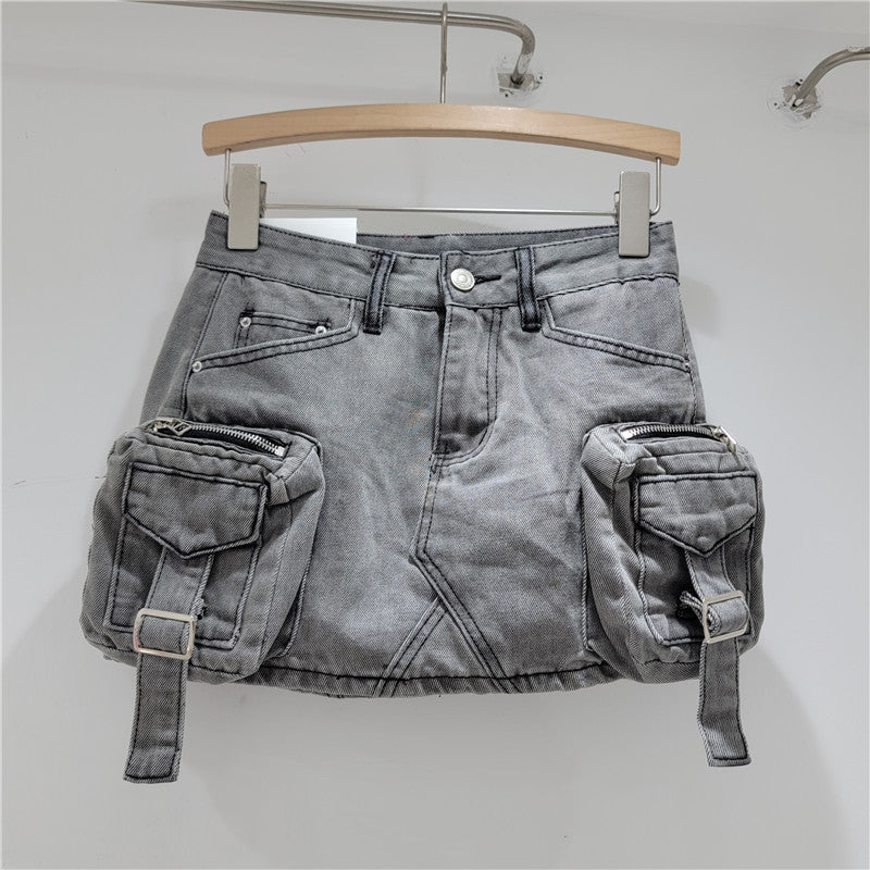 Retro Three Dimensional Workwear With Pocket Denim Skirt Women Spring Summer Slim Sexy Sexy A Line Hip Wrapped Skirt