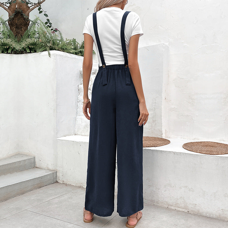 Summer Women Casual Solid Color Suspender Pants