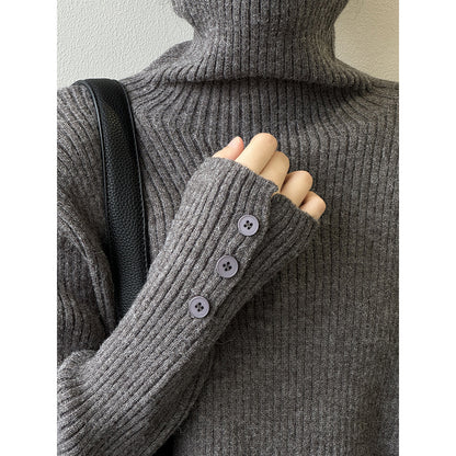 Soft Glutinous Turtleneck Sweater Women Winter Button Slim Knit Bottoming Shirt