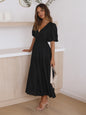 Summer Advanced Sense Vacation Deep V Plunge Puff Sleeve Dress Women