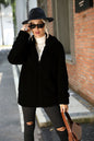 Ladies Collared Sunken Stripe Long Sleeve Zipper Solid Color Mid Length Plush Coat