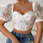 Sexy Lace Puff Sleeve See through French Short Top
