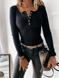 Autumn Winter Bottoming Shirt Women All Matching Solid Color Buttons Top