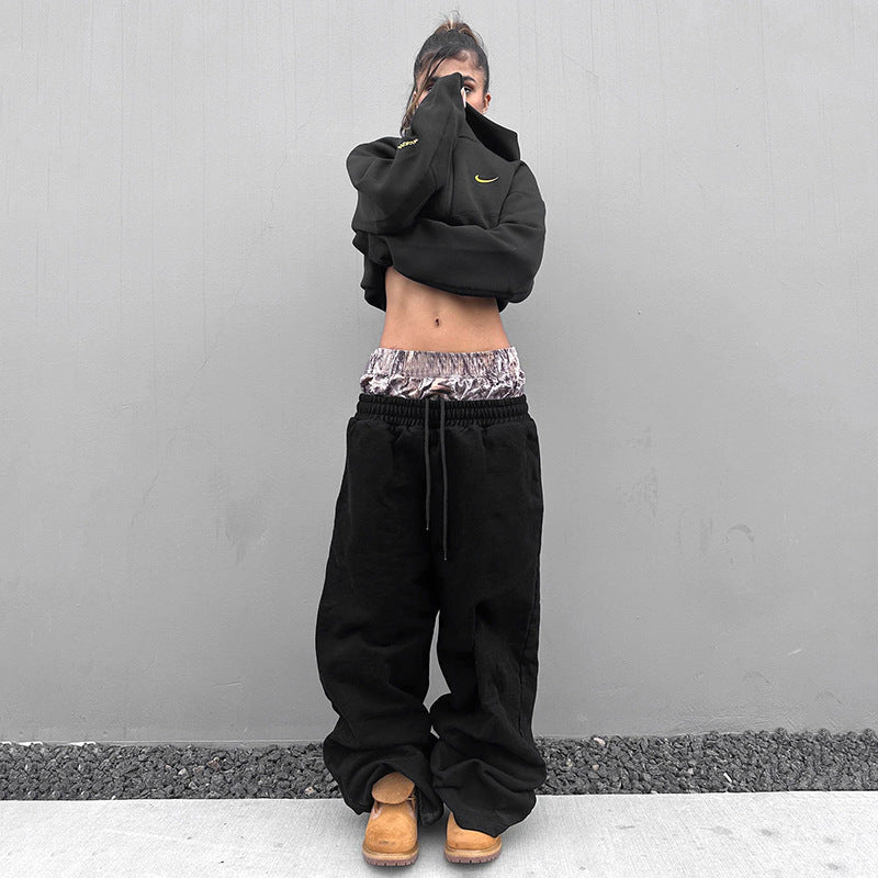 Street Printing Double Waist Lace up Casual Straight Leg Pants Exercise Casual Pants