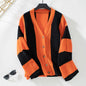 Contrast Color Striped Women Sweater Cardigan Autumn Winter Casual Loose Women Clothing Sweater