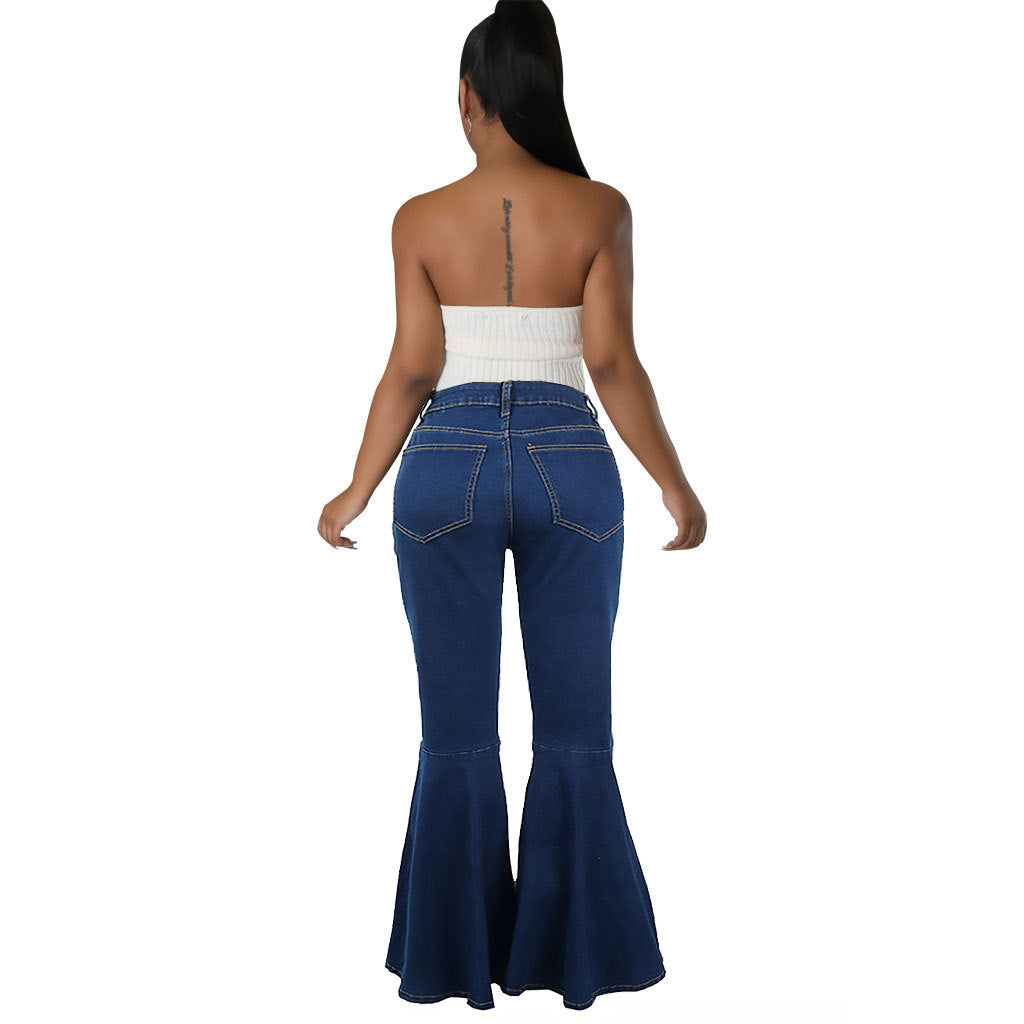 Denim Stretch Slim Fit Sheath Loose Trousers Bell Bottom Pants