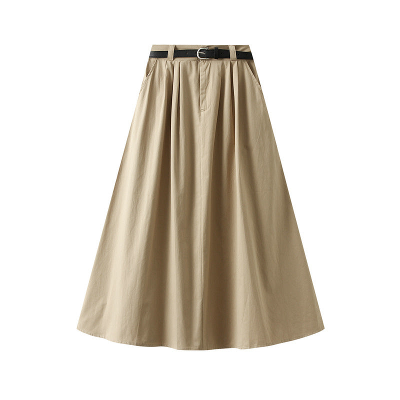 Cotton Pleated Skirt Women Skirt Washed Cotton Summer Slimming A Line Umbrella Skirt