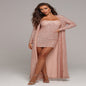 Lotus Color Tube Top Short Dress Sexy Ribbed Decoration Same Color Long Sleeve Coat Casual Women Summer Suit