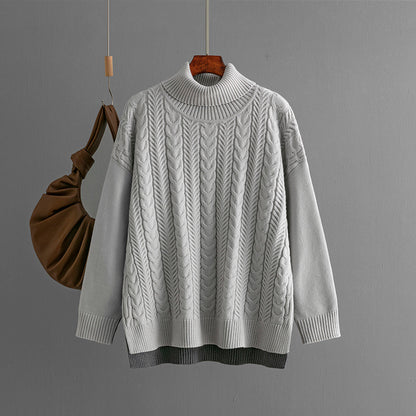 Two Color Stitching Jacquard Loose Fitting Western Slimming Top Autumn Winter Long Sleeve Cable Knit Sweater Sweater