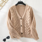 Solid Color Twist Knitted Cardigan Women Autumn Winter Vintage Single Breasted Sweater Women Coat