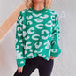 Autumn Winter Vintage Leopard Print Office Round Neck Knitted Bottoming Shirt Contrast Color Sweater Pullover Women