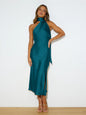 Summer Women Satin Design Split Dress Sexy Backless French Evening Dress