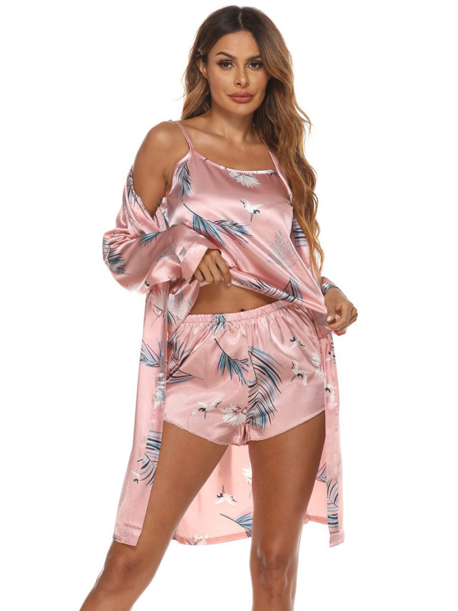 Home Wear Pajamas Bathrobe Three-Piece Set Overall Dress Set Bathrobe