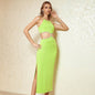 Summer Sexy Sexy Dress Hollow Out Cutout out Stitching High Slit Backless Halter Dress