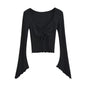 Blogger Sexy Low Cut Drawstring Ruffle Solid Color Fur Bottoming Shirt Women Niche Long Sleeved T shirt Top