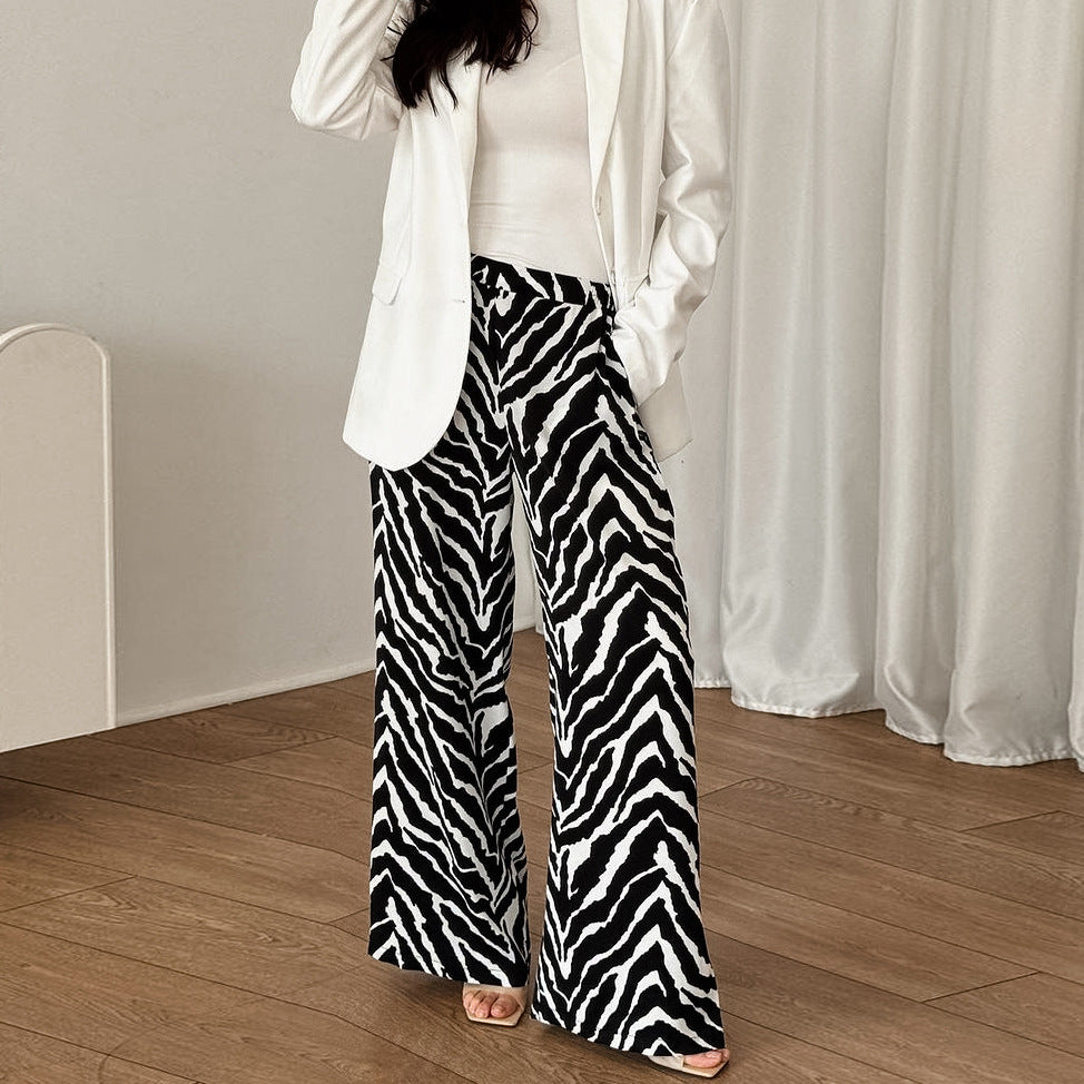 Office Printed Loose Wide Leg Contrast Color Casual Pants Autumn Arrival All Matching Trousers Women