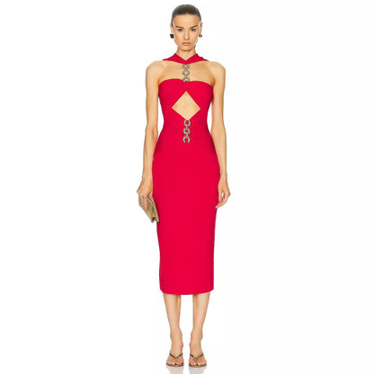 Summer Sexy Hollow Out Cutout Backless Dress Bandage Dress Halter Women