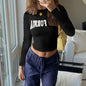 Women Clothing Autumn Winter Long Sleeve Letter Graphic All Matching Embroidered Slim Fit Sexy Top