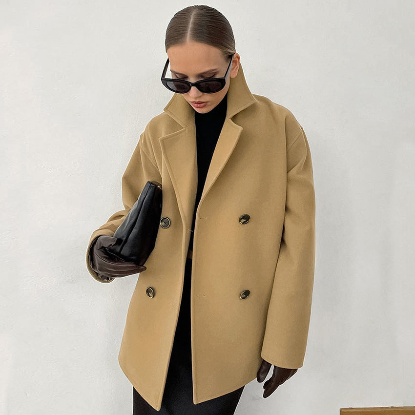 Autumn Winter Woolen Coat Collar Loose Thick Coat Office All Matching Women Wear