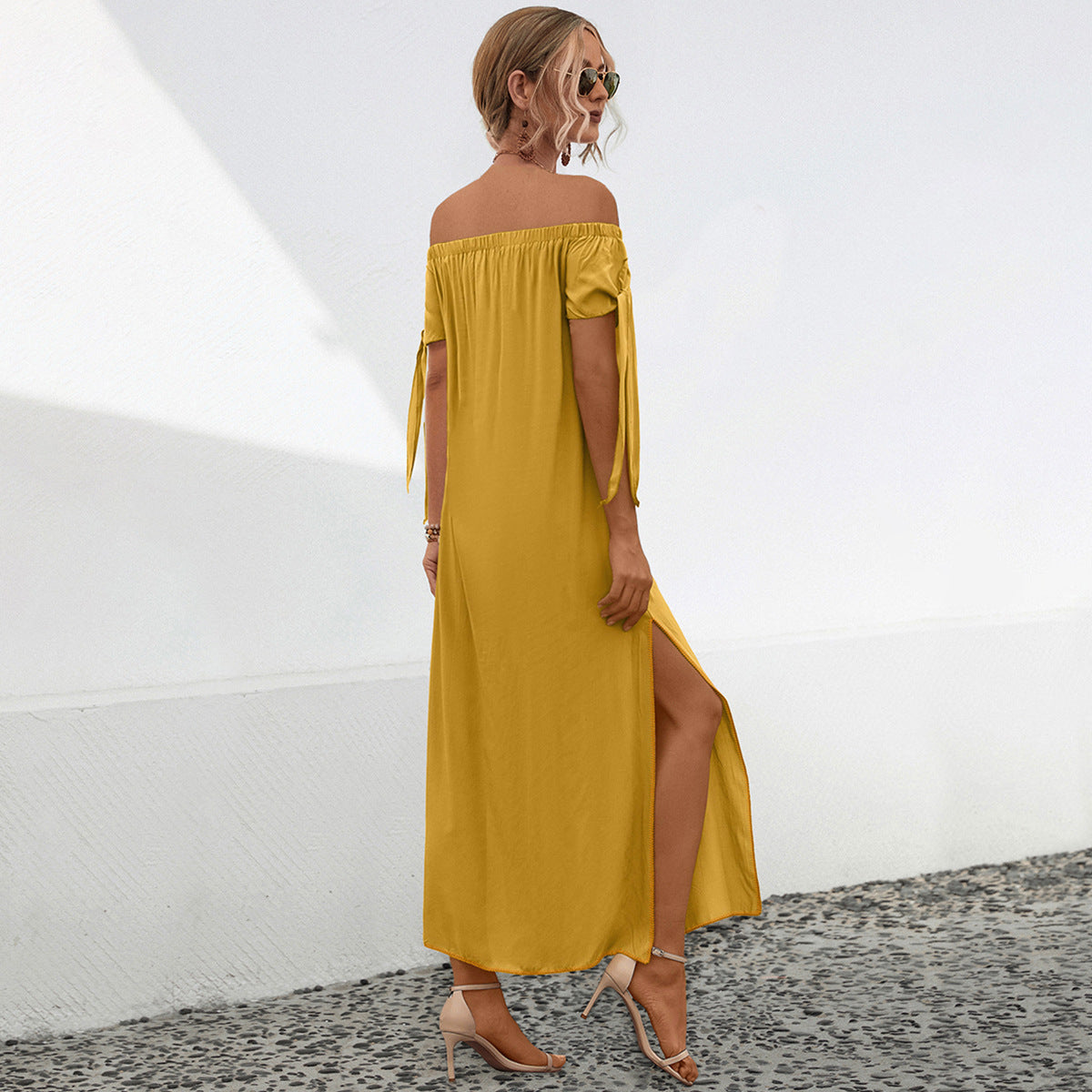 Spring Summer Off Shoulder Split Beach Dress