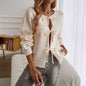 Autumn Winter Top Women Casual Loose Cardigan Lace-up Solid Color Sweater