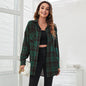 Casual Button Pocket Plaid Printed Loose Shacket