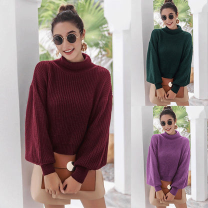 Women Live Shot Elegant Graceful Design Half Turtleneck Soft Glutinous Purple Knitted Sweater