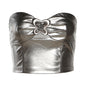 Metallic Coated Fabric Spring Women Clothing Solid Color Slim Fit off Neck Chest Wrap Backless Underwaist