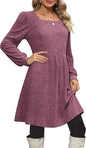 Women Clothing Square Collar Pocket Knitted Sweater Long Sleeve Casual Dress