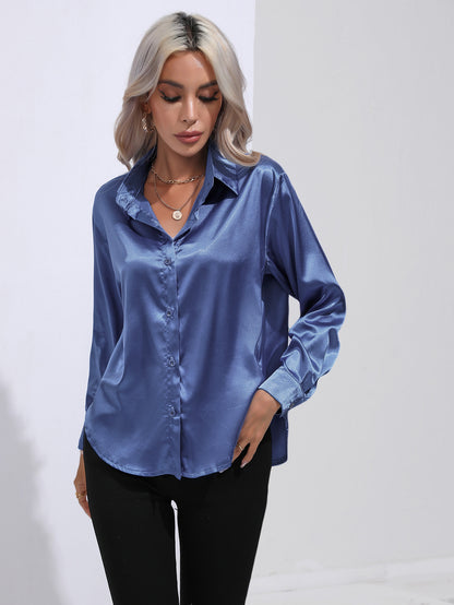 Satin Shirt Women Satin Artificial Silk Long Sleeve Shirt Spring Summer Women Clothing