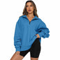 Zipper Collared Size  Independent Stand Foreign Trade Ladies Solid Color Loose Versatile Top Sweatshirt