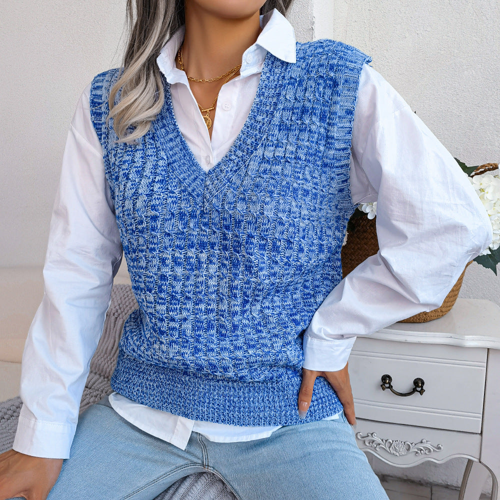 Autumn Winter Color Twist V-neck Sweater Vest Women Clothing