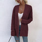 Sweater Women Autumn Winter New  Twist Mid-Length Pocket Knitted Cardigan Coat