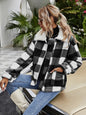 Autumn Winter Zipper  Collared Plush Plaid Coat Loose Office Women Outerwear