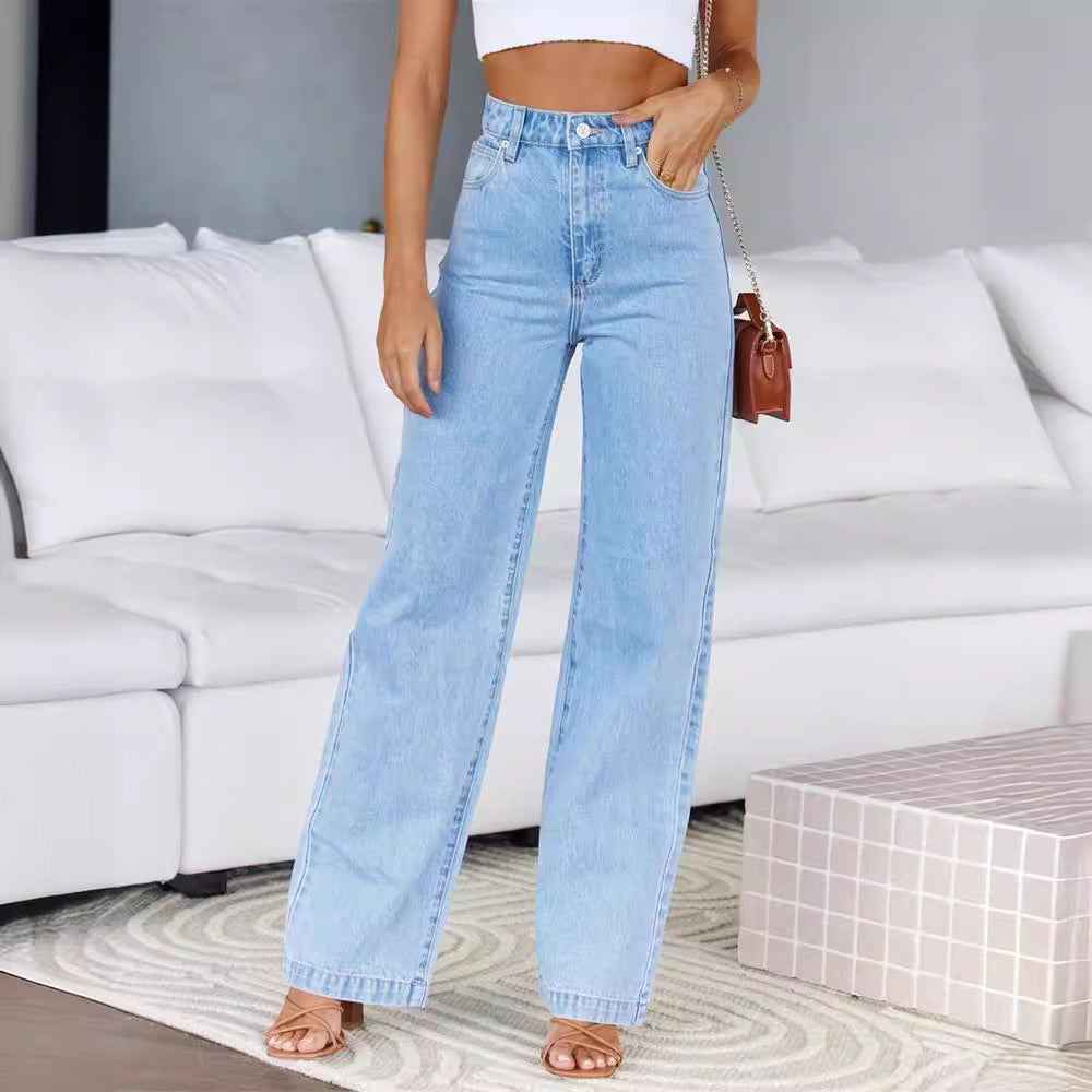 Jeans Women Stretchy Wide Leg Denim Trousers Wash Jeans