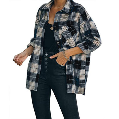 Plaid Shirt Women Mid-Length Long Sleeve Women Coat Plaid Shirt Top