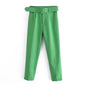 Women Clothing Four Seasons Popular High Waist All-Matching Pleated Casual with Belt Work Pant Harem Pants