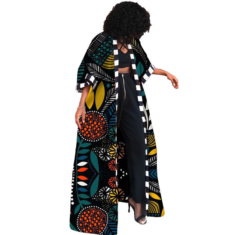 Women Spring Clothing Windbreaker African Ethnic Women Coat Long Printed