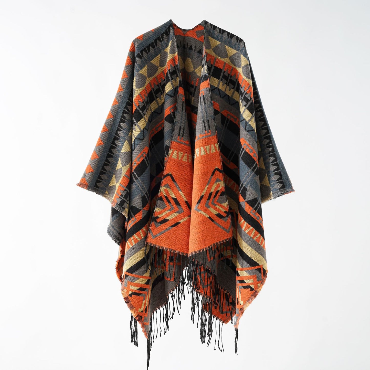 Retro Warm Shawl Nepal Ethnic Slit Scarf Cashmere Tassel Cape Autumn Winter Women