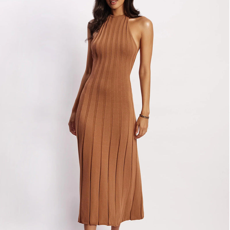 Summer Sexy Sexy Backless Knitted Pleated Dress Women