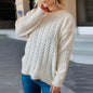 Autumn Winter Retro Solid Color Round Neck Long Sleeve Knitted Thick Needle Twist Pullover Loose Sweater