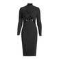 Design Sexy  Cutout Twisted Knitted Dress Autumn Half Turtleneck Slim Fit Slimming Long Sleeves Dress