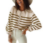 Knitwear Striped Pullover Top with Buttons for Women sweater