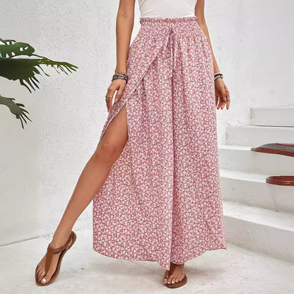 Women Clothing Summer All Match Floral Side Slit Wide Leg Skort